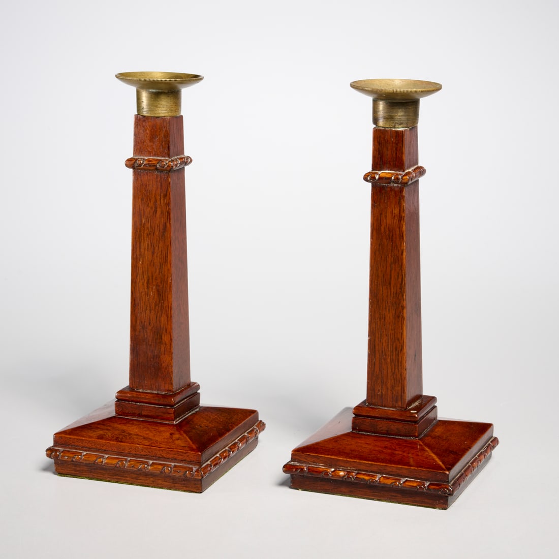 Pair Arts & Crafts mahogany candlesticks (1 of 6)