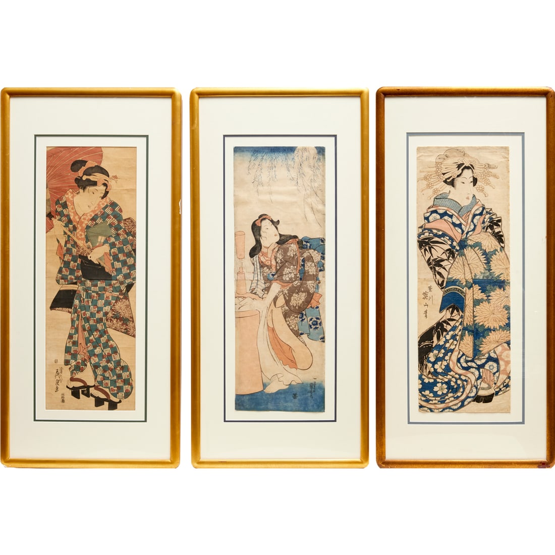 Japanese woodblock prints, (3) vertical diptychs (1 of 7)