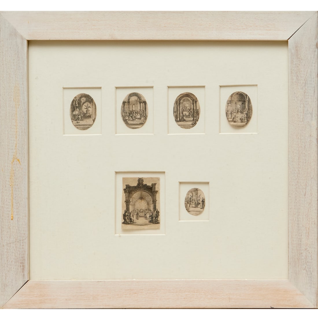 Jacques Callot, (6) engravings: Jacques Callot, (6) engravings, Jacques Callot (French, 1592-1635), engravings from "Le Petite Passion" series, trimmed to the images, matted and framed under glass, 15"h x 16.25"w (frame) Provenance: