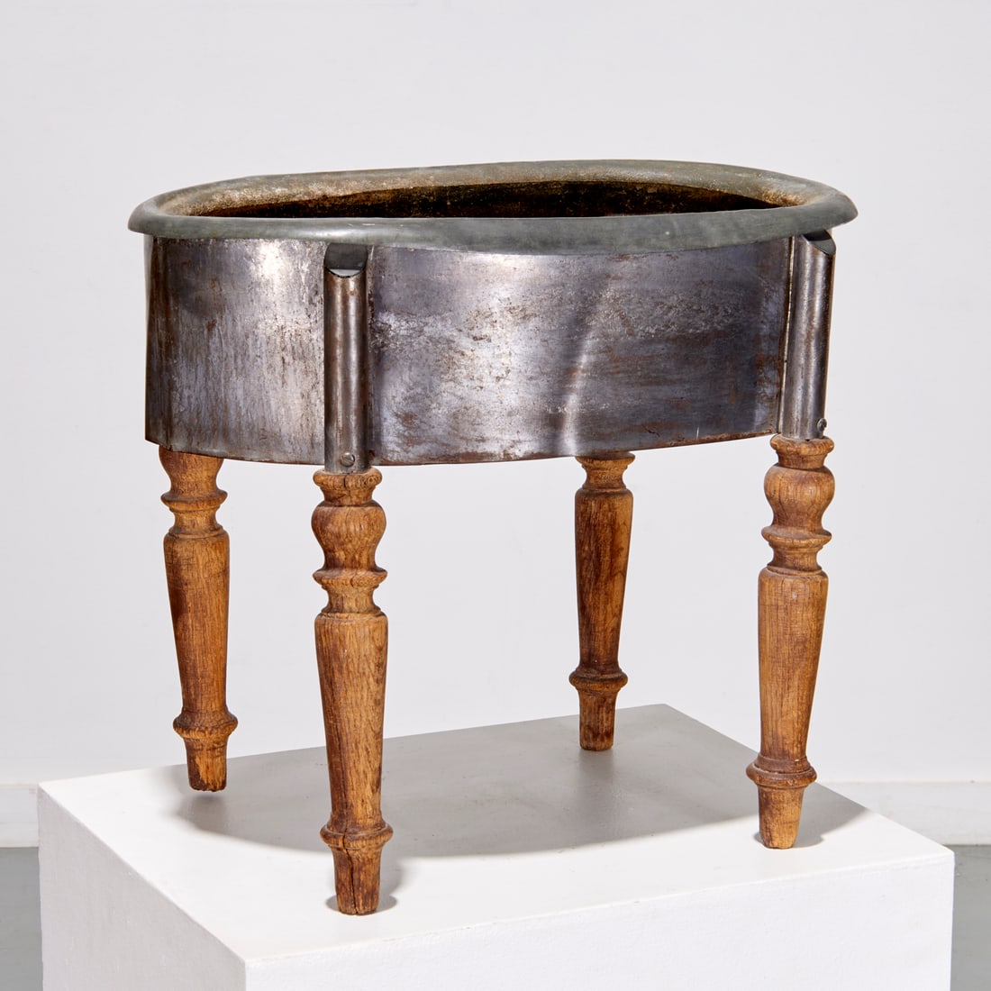 Antique metal basin on stand, ex Barbara Walters (1 of 5)