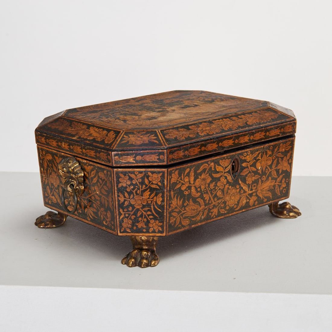 English Regency pen-work tea caddy (1 of 6)