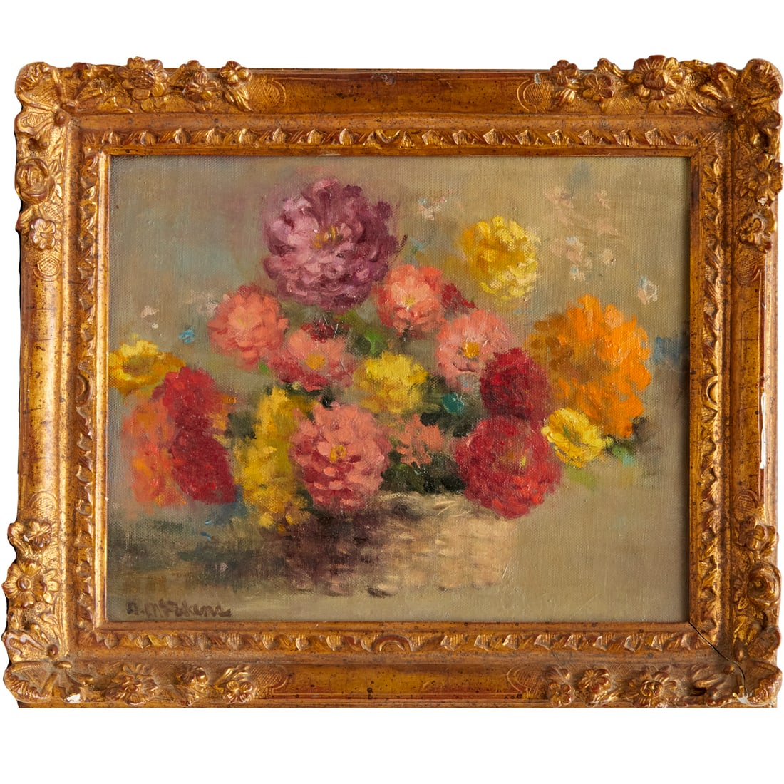 Walter McAdam, oil on canvas: Walter McAdam, oil on canvas, Walter McAdam (Scottish 1866-1935), Floral Still Life, signed "W McAdam" lower left, 7.5"h x 9.5"w (sight), 10.5"h x 12.25"w (frame)