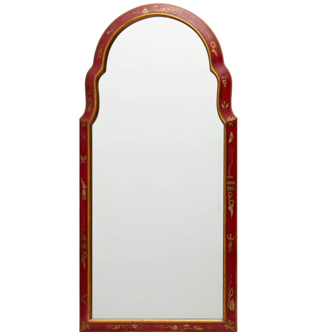 Queen Anne style red chinoiserie wall mirror (1 of 5)