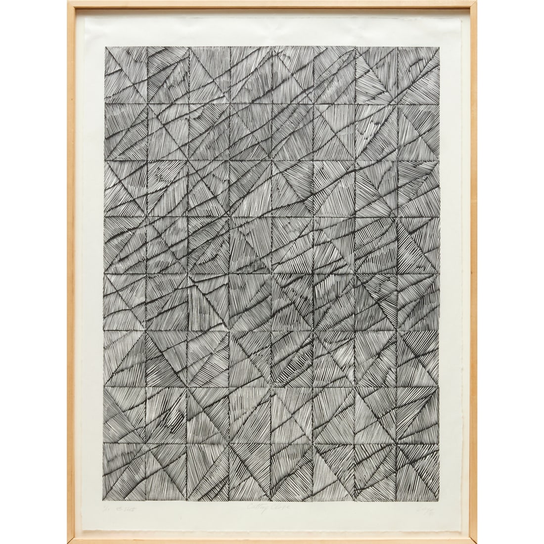 Vincent Longo, etching, 1981: Vincent Longo, etching, 1981, Vincent Longo (American, 1923-2017), "Cutting Close", pencil signed, dated, titled and numbered "9/17 4th state" lower margin, framed under plexiglass, 34.5"h x 25.5"w (s