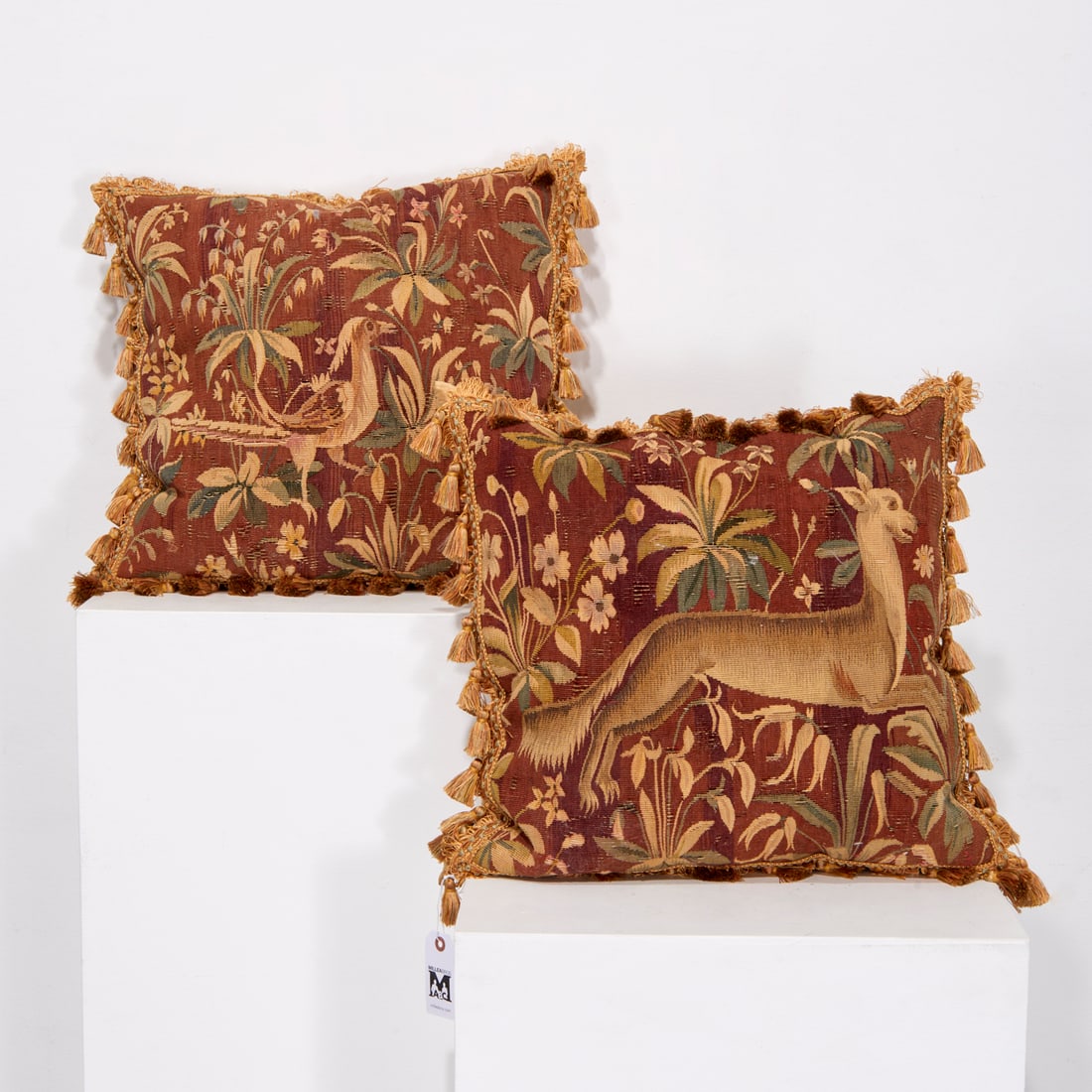 Nice pair Brussels tapestry and silk throw pillows (1 of 6)