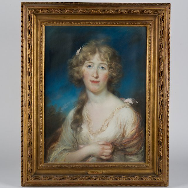 Attrib. to John Russell R.A. (1745-1806, British): Attrib. to John Russell R.A. (1745-1806, British), pastel: Portrait of a lady, pastel on paper, apparently unsigned, 23.5" x 17.5" (sight), gilt frame - Condition Report: overall good, not examined ou