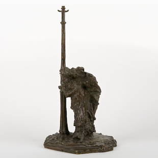 Medardo Rosso (1858-1928, Italian), bronze: Medardo Rosso (1858-1928, Italian), bronze: "Under the Lamppost", bronze with brown patina, signed "Rosso", 19.25"h x 11"w x 10.25"d - Condition Report: overall good, some light rubbing