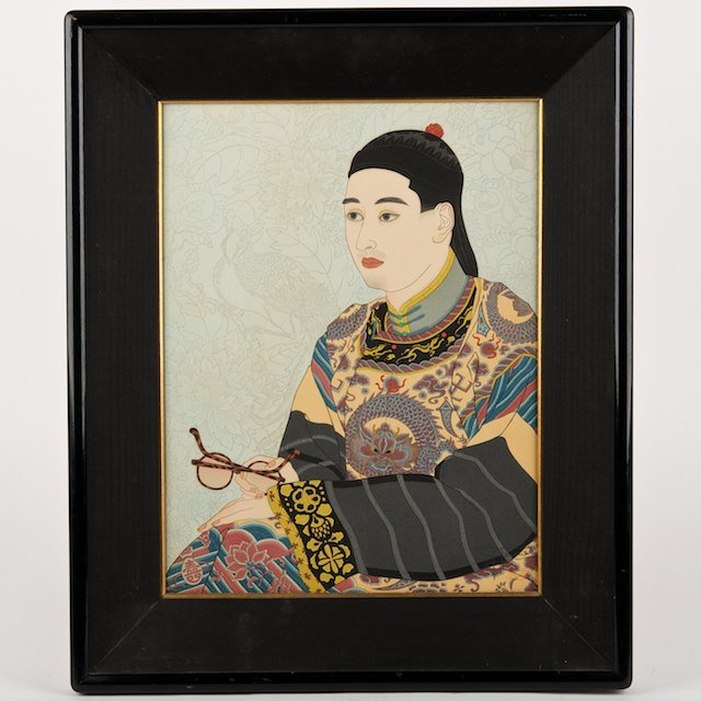 Paul Jacoulet (1902-1960, French), woodblock prin: Paul Jacoulet (1902-1960, French), woodblock print: "Le Mandarin aux Lunettes", color woodblock, pencil signed and stamped, lower right, 15.25" x 11.75" (sight), framed - Condition Report: overall goo