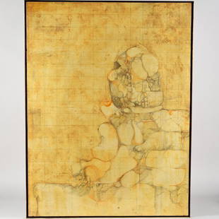 Enrique Brinkmann (b. 1938, Spanish), painting: Enrique Brinkmann (b. 1938, Spanish), painting: "Figura", mixed media on paper laid on panel, signed and dated "Brinkmann 1970", lower right, 42" x 31.5" (panel), framed - Condition Report: overall fa