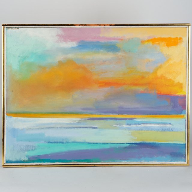 Hyde Solomon (1911-1982, American), painting: Hyde Solomon (1911-1982, American), painting: "Snow Field", 1974, oil on canvas, signed and dated "Hyde Solomon 74", upper left and on verso, 24" x 32" (stretcher), strip frame - Condition Report: ove