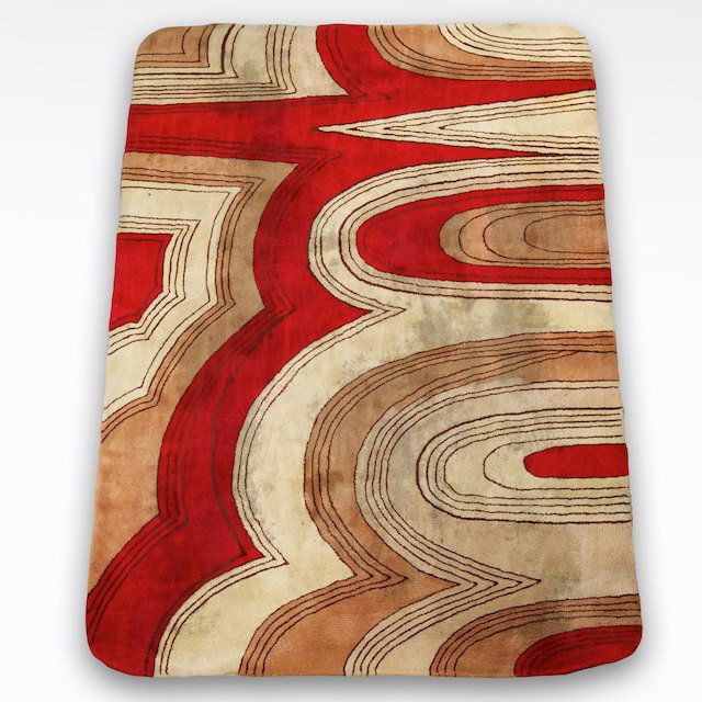 Modernist wool carpet by Edward Fields: Modernist wool carpet by Edward Fields: Circa 1970s, 8'10" x 6'2" - Condition Report: overall fair, even pile, stains and soiling