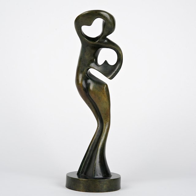 Style of Alexander Archipenko (20th century), bro: Style of Alexander Archipenko (20th century), bronze: Abstracted figure, bronze with green/brown patina, signed and numbered "H.C. - 5/7", 12.75"h x 4"dia. - Condition Report: overall good, patina rub