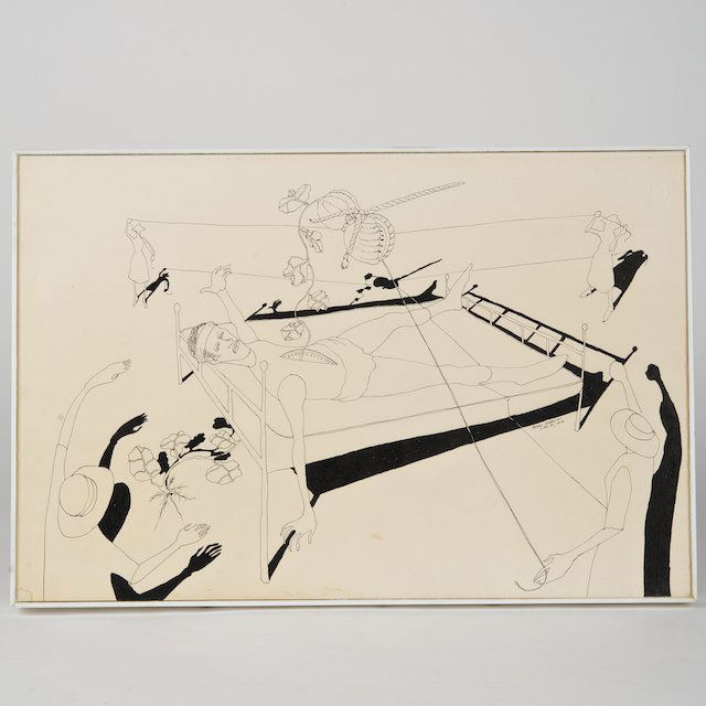 Benny Andrews (1930-2006, American), drawing: Benny Andrews (1930-2006, American), drawing: "Circle Study #47", ink on paper, signed and dated "Benny Andrews - Jan. 31, 1973", lower right, 11.75" x 18" (sheet), framed - Condition Report: overall