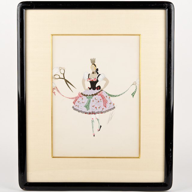 Erte (1892-1990, Russian/French), painting: Erte (1892-1990, Russian/French), painting: Costume study, gouache on paper, signed "Erte", lower right, 14.5" x 10.25" (sight), matted and framed - Condition Report: appears overall good, not examine