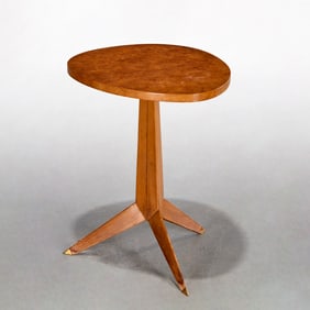 MCM Widdicomb burlwood tripod table