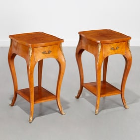 Pair Louis XV style marquetry side tables
