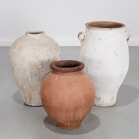 (3) antique earthenware storage jars