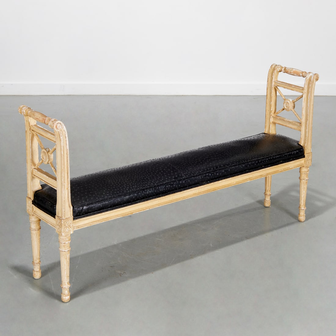 Louis XVI style "ostrich" upholstered hall bench (1 of 5)