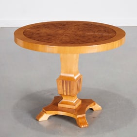 Swedish Grace inlaid blonde wood pedestal table