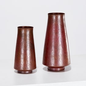 (2) Dirk Van Erp style hammered copper vases