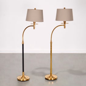 Near pair Chapman brass floor lamps