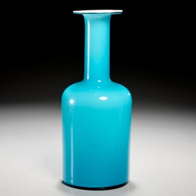 Otto Brauer, "Gulvvase" blue opaline glass vase