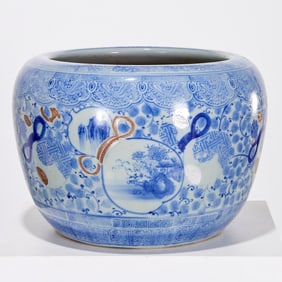 Japanese Arita blue and white porcelain planter