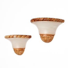 Pair carved alabaster wall sconce shades