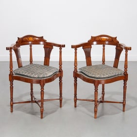 Pair Edwardian inlaid corner chairs