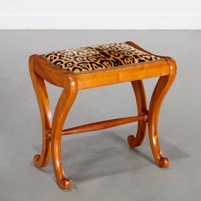 Biedermeier style leopard upholstered stool