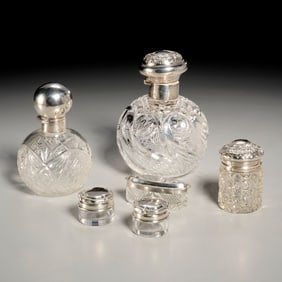 Group English sterling and glass vanity objects