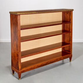 Louis XVI style figured mahogany open bookcase