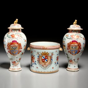 Edme Samson, (3) armorial style porcelains
