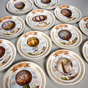 Set (12) French balloon cabinet plates, ex museum