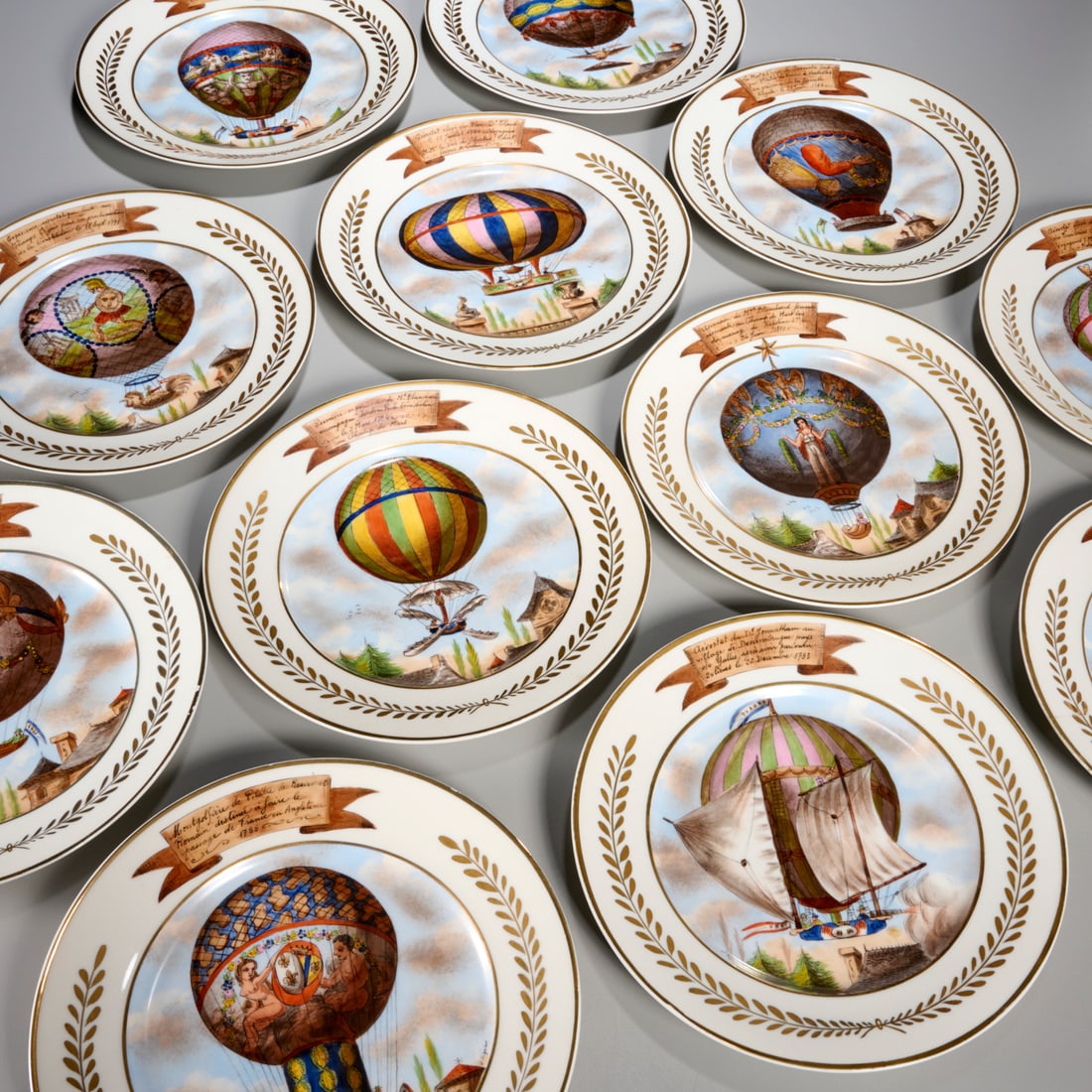 Set (12) French balloon cabinet plates, ex museum (1 of 9)