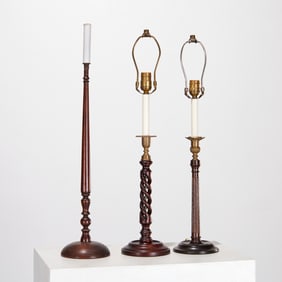 (3) Georgian style mahogany candlestick lamps