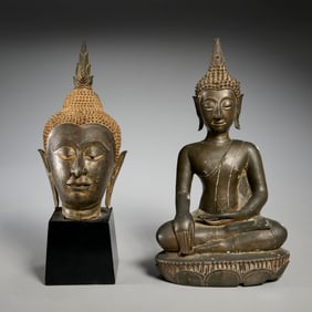 (2) Southeast Asian bronze Buddhas