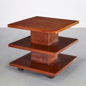 Leleu style mahogany three tier side table