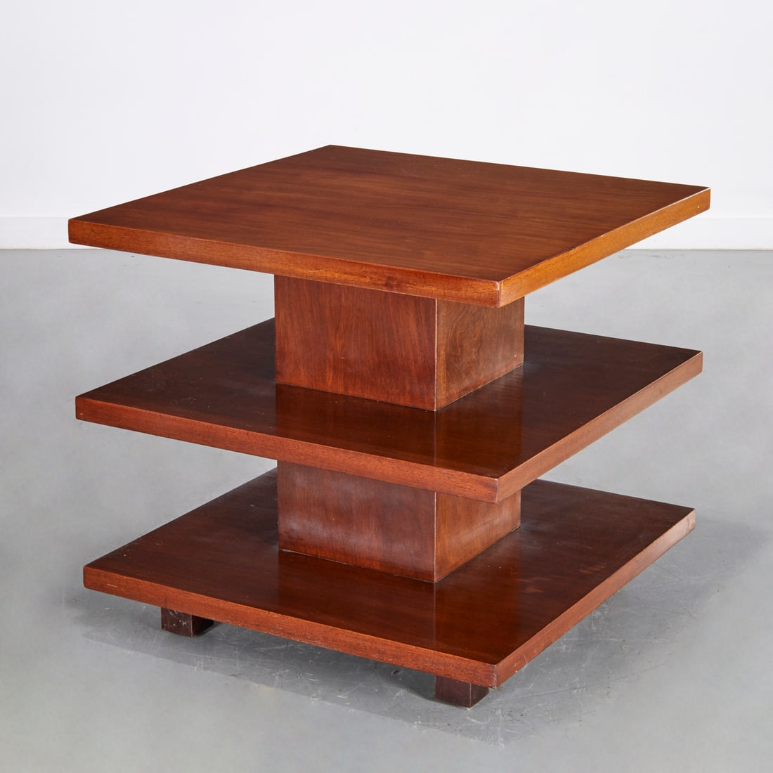 Leleu style mahogany three tier side table (1 of 5)