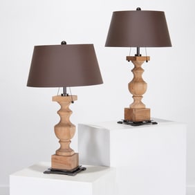 Pair Visual Comfort wooden baluster table lamps