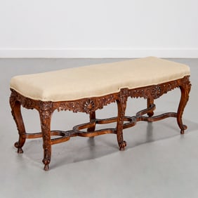 Louis XV style carved walnut bench
