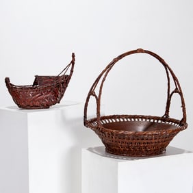 (2) Japanese ikebana baskets, ex museum