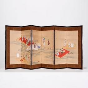 Kano School, 6-panel folding screen, ex museum