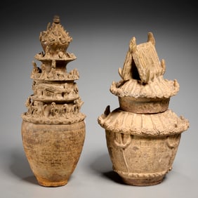 (2) Chinese Song style terracotta funerary urns