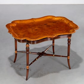 Regency style yew wood tray on table stand