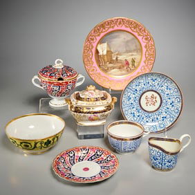Group English porcelain tableware, ex museum