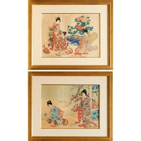 Toyohara Chikanobu, (2) woodblock diptychs