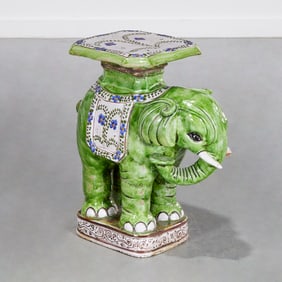Italian majolica elephant garden seat