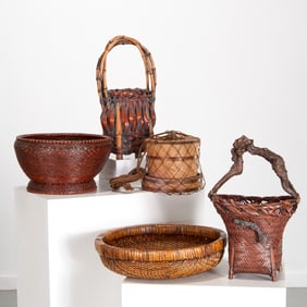 (5) Antique Japanese Ikebana & utility baskets