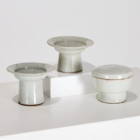 (3) Korean white-glazed ceramic bowls, ex museum